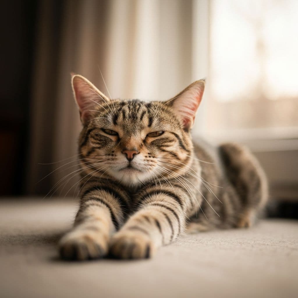 Beautiful cat stretching after a nap